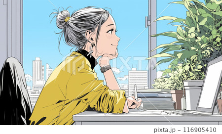自宅からオンライン会議に参加している女性