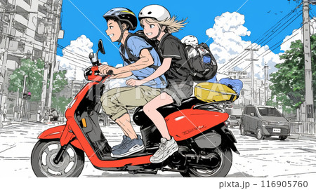 バイクでデート中のカップル