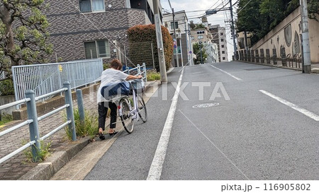 自転車を押して坂を登る高齢者 自転車を押して坂を登る高齢者 116905802