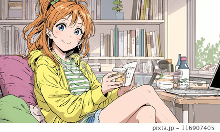 在宅勤務の若い女性