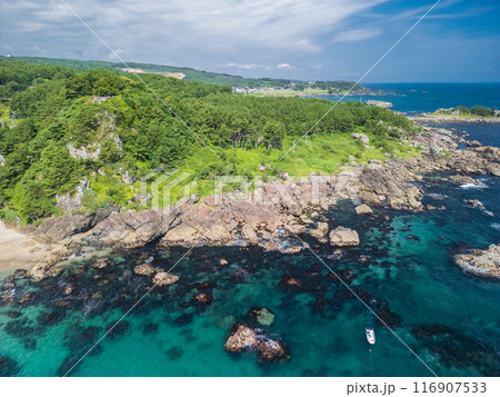 空撮「青森県」ドローンで高岩展望台付近を撮影 種差海岸 空撮「青森県」ドローンで高岩展望台付近を撮影 種差海岸 116907533