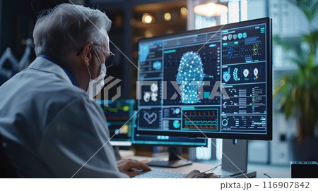Bio technology by using AI datum machine for CT Scan and analysis. Datum futuristic healthcare concepts. Bio technology by using AI datum machine for CT Scan and analysis. Datum futuristic healthcare concepts. 116907842