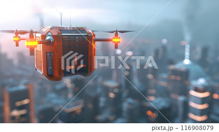 AI and automatic robotic Drone for transport packages in delivery business. 116908079