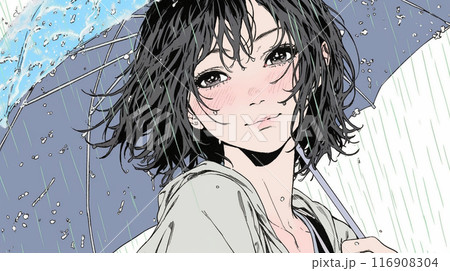 傘を差す若い女性