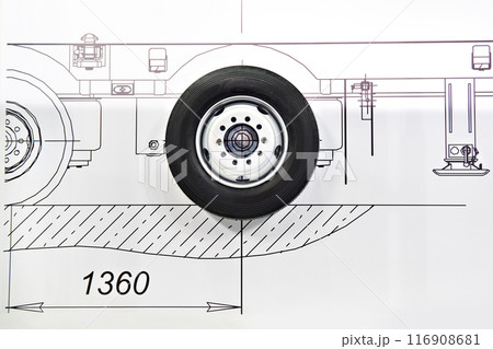Wheel on background of truck drawing Wheel on background of truck drawing 116908681