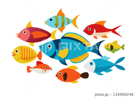 Colorful cartoon fish collection, vibrant aquatic illustration for kids and educational purposes Colorful cartoon fish collection, vibrant aquatic illustration for kids and educational purposes 116909246