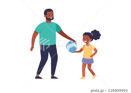 Father and daughter playing with a ball together, enjoying family time 116909493