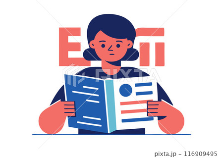 Illustration of a person reading a book for education, study, or leisure 116909495