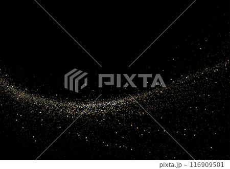 Beautiful isolated arc with shiny gold tinsel on black background 116909501