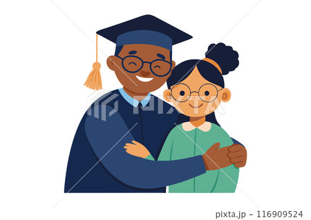 Happy graduate and young girl, celebrating success and future dreams together Happy graduate and young girl, celebrating success and future dreams together 116909524