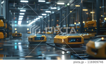 AI and automatic robotic for transport packages in delivery business. 116909746