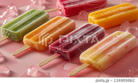 Popsicle ice cream. Frozen ice refreshment for summer. 116909862