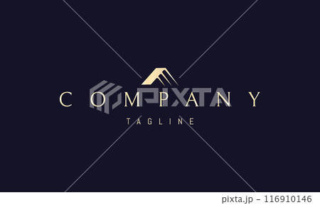Vector golden logo with an abstract image of the letter A in the form of a house roof. Vector golden logo with an abstract image of the letter A in the form of a house roof. 116910146