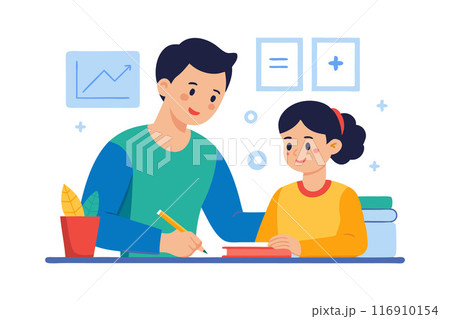 Father helping daughter with homework at home,...のイラスト素材 [116910154 ...