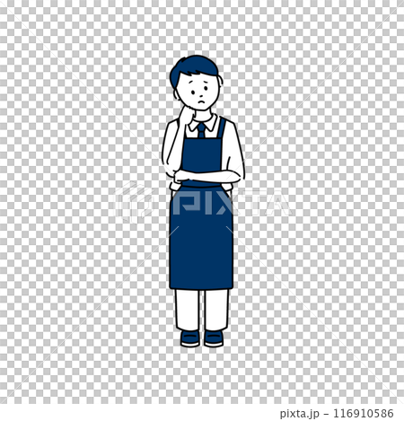 A man in a uniform wearing an apron is in trouble 116910586