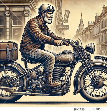 バイクでバイクに乗る男性 116910590