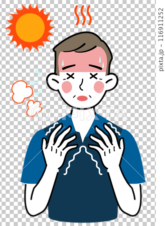 圖庫插圖: 一個似乎中暑的男人 圖庫插圖: 一個似乎中暑的男人 116911252