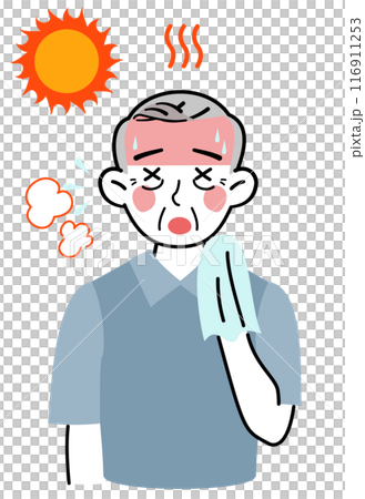 Stock Illustration: An elderly man suffering from heat stroke Stock Illustration: An elderly man suffering from heat stroke 116911253