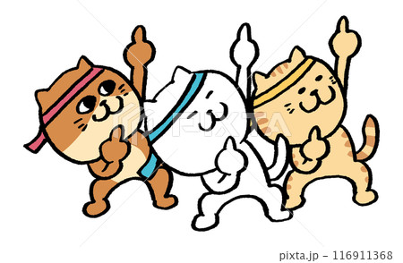 オタ芸をする目が細いかわいい猫たちのキャラ素材 オタ芸をする目が細いかわいい猫たちのキャラ素材 116911368