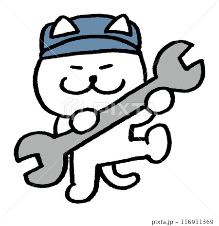 作業をする目が細いかわいい白猫のキャラ素材 作業をする目が細いかわいい白猫のキャラ素材 116911369