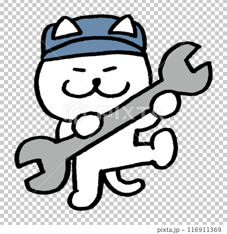 作業をする目が細いかわいい白猫のキャラ素材 作業をする目が細いかわいい白猫のキャラ素材 116911369