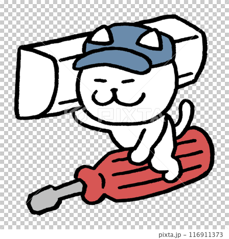 一隻瞇著眼睛工作的可愛白貓的人物素材 116911373