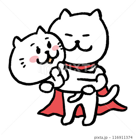 ヒーローみたいな目が細いかわいい白猫のキャラ素材 116911374