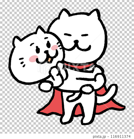 ヒーローみたいな目が細いかわいい白猫のキャラ素材 116911374