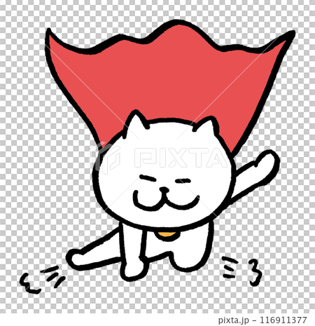 A cute white cat character with narrow eyes like a hero A cute white cat character with narrow eyes like a hero 116911377