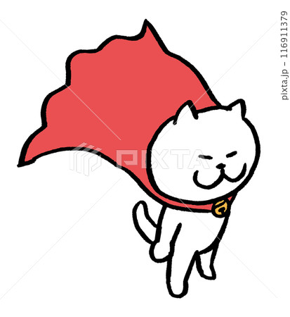 ヒーローみたいな目が細いかわいい白猫のキャラ素材 ヒーローみたいな目が細いかわいい白猫のキャラ素材 116911379