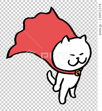 英雄般狹長眼睛的可愛白貓人物素材 116911379