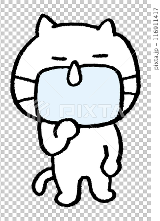 可愛的窄眼睛白貓人物素材 可愛的窄眼睛白貓人物素材 116911417