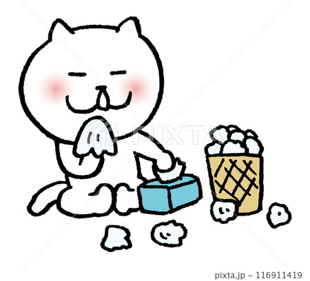 目が細いかわいい白猫のキャラ素材 116911419