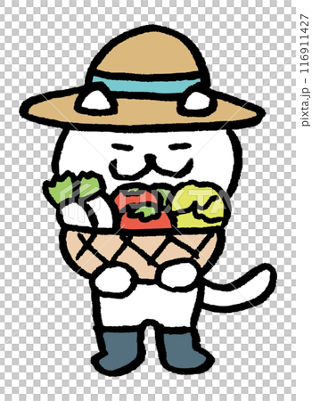 農業をする目が細いかわいい白猫のキャラ素材 116911427