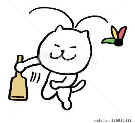 目が細いかわいい白猫のキャラ素材 目が細いかわいい白猫のキャラ素材 116911431