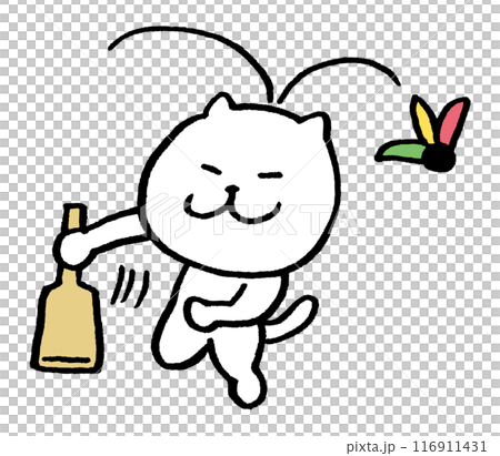 Cute white cat character with narrow eyes 116911431