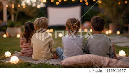 Children Watching Movie at Outdoor Gathering 116911677