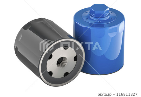 Two Car Oil Filters, 3D rendering 116911827