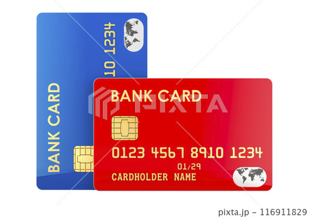 Two Credit Bank Cards, 3D rendering Two Credit Bank Cards, 3D rendering 116911829