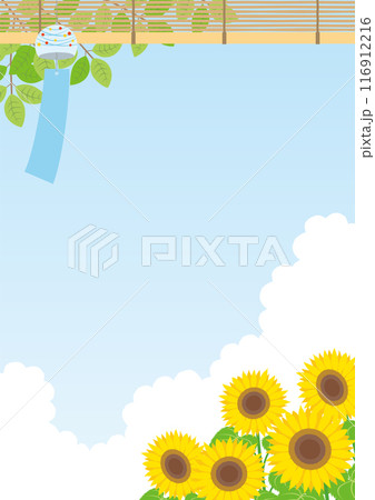 夏をイメージした風鈴とひまわりの背景_縦 116912216