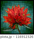 Vector stained glass window with blooming red bellflowers. 116912326