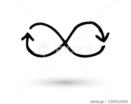 Infinity symbol arrows hand drawn with ink brush 116912426