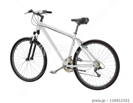 White bicycle, side back view isolated on white background, 3D illustration 116912581