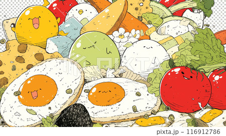 食べ物をかわいらしく擬人化：適当にいろいろな食材