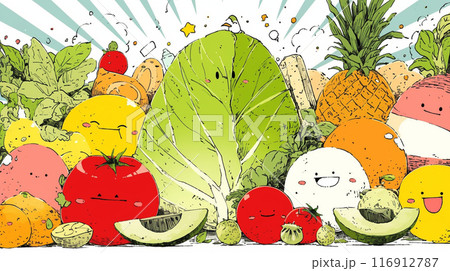 食べ物をかわいらしく擬人化：お野菜集合
