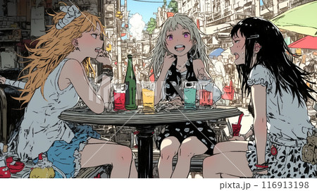 上野近辺の路地の飲み屋で昼間から飲んで騒いでいる若い女子たち