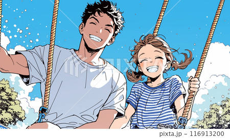 父親と遊園地で大喜びの少女