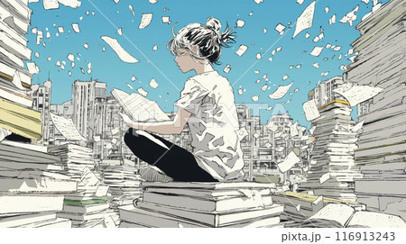 山のような本や資料をむさぼるように読んでいる