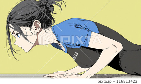 腕立て伏せをしている若い女性