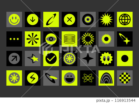Fashionable and playful Pixels Y2k stickers. Retro futuristic design elements in the spirit of 90s aesthetics. Collection neon 8-bit icons. User interface. Templates for notes, banners, stickers, etc. Fashionable and playful Pixels Y2k stickers. Retro futuristic design elements in the spirit of 90s aesthetics. Collection neon 8-bit icons. User interface. Templates for notes, banners, stickers, etc. 116913544